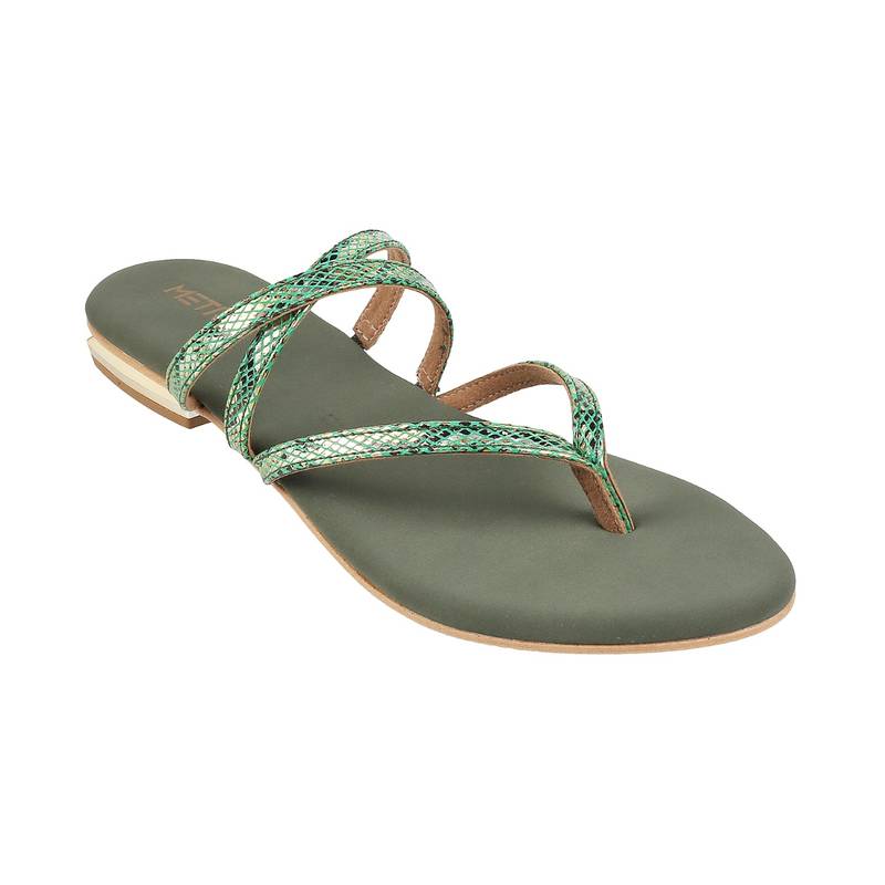 Metro Womens Green Flat Chappals (EURO 38)