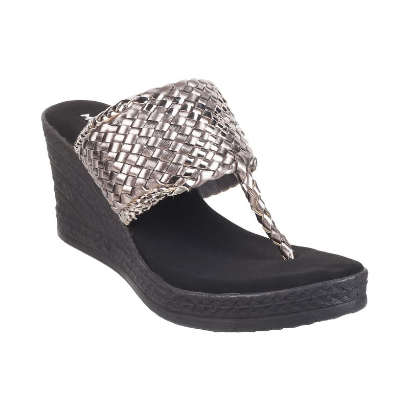Mochi Womens Gun Metal Platform HeelsMochi Gun Metal Synthetic Braided
