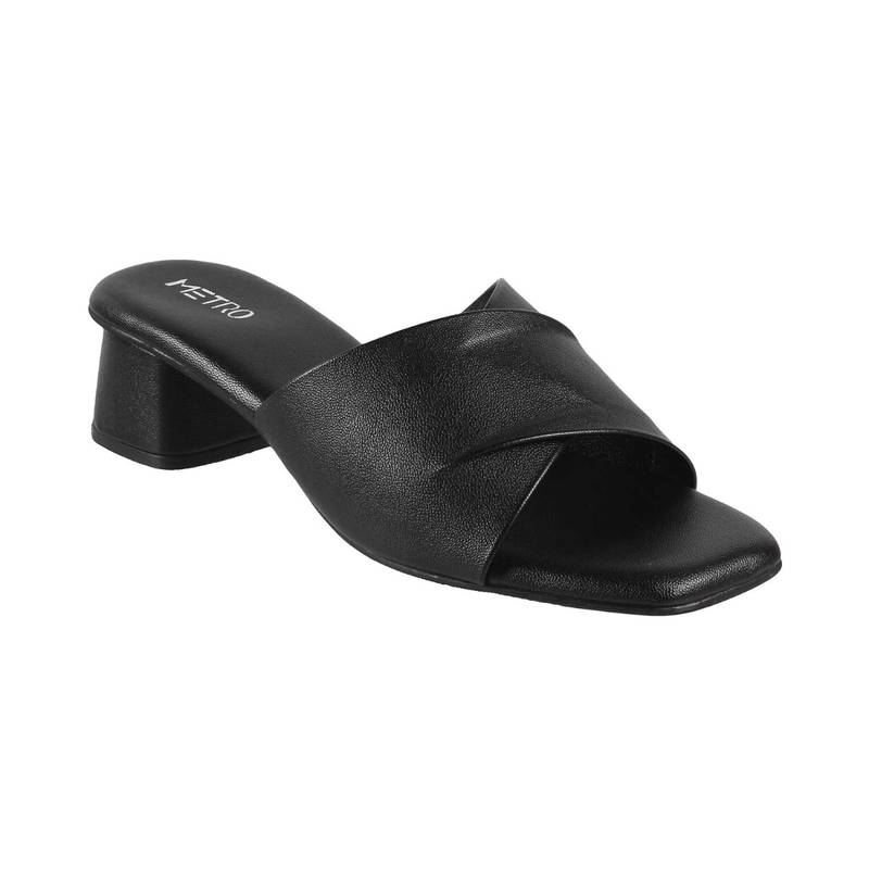 Metro Black Synthetic Solid/Plain Women Heels (EURO 39)