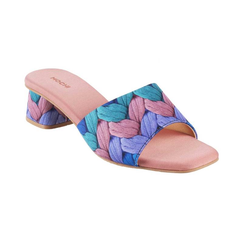 Mochi Peach Synthetic Printed Women Heels (EURO 36)