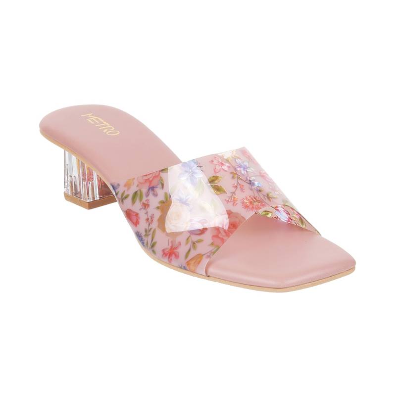 Metro Peach Synthetic Floral Women Heels (EURO 38)
