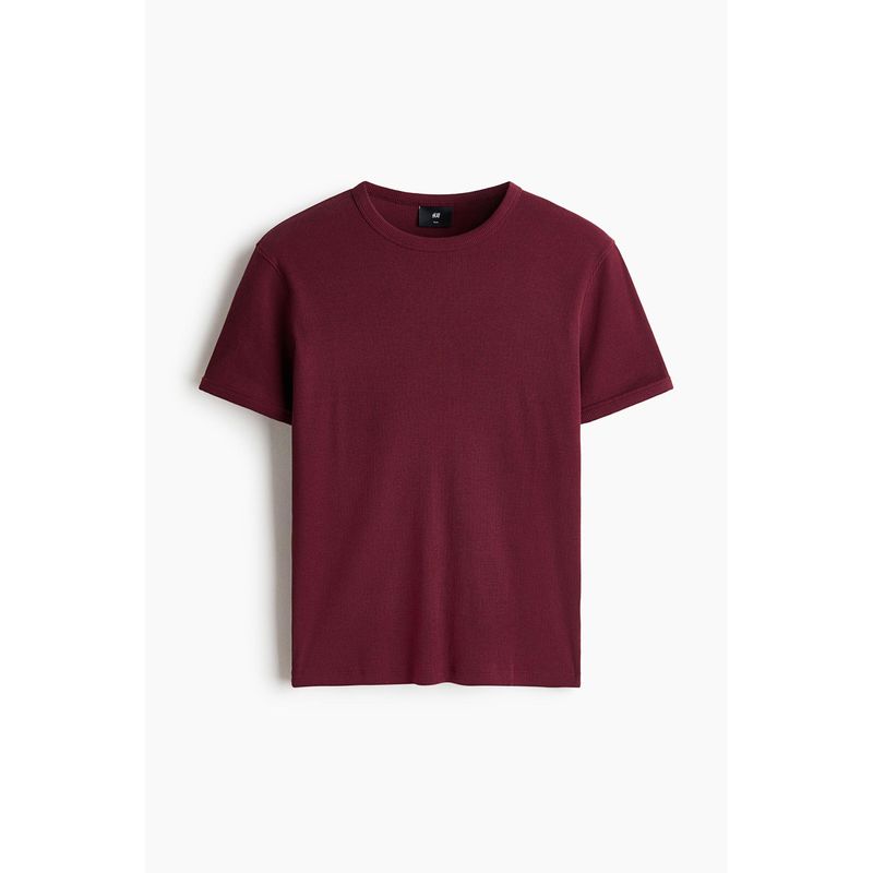H&M Men Red Slim Fit Ribbed T-Shirt (S)