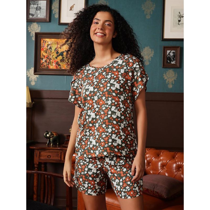 Clovia Rayon Printed Top and Shorts (Multi-Color) (Set of 2) (L)