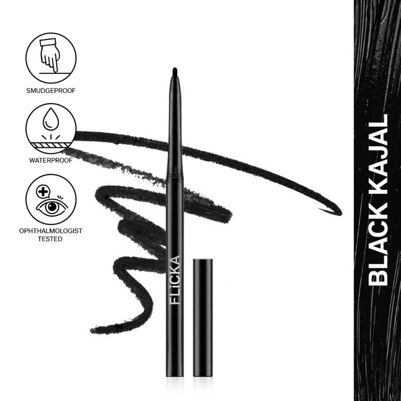 FLiCKA Breathtaking Eye Kajal Rich Pigment Waterproof Smudgeproof Long Lasting Easy Apply - Black