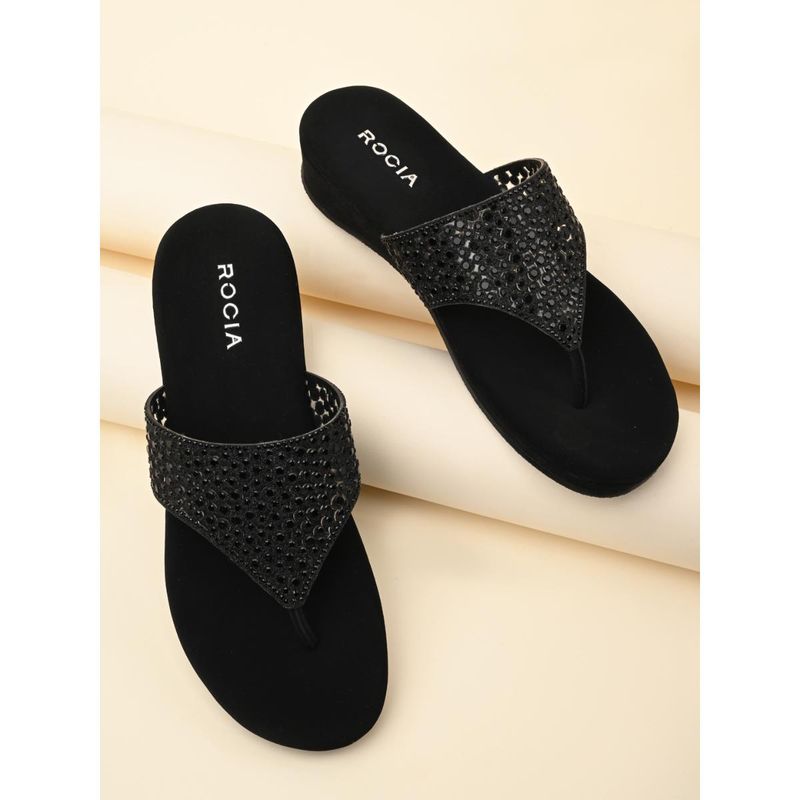 ROCIA By Regal Black Womens Diamond Mesh Sandals (EURO 36)