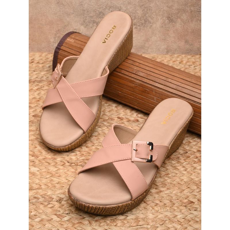 ROCIA By Regal Pink Womens Casual Buckled Wedges Heels (EURO 36)