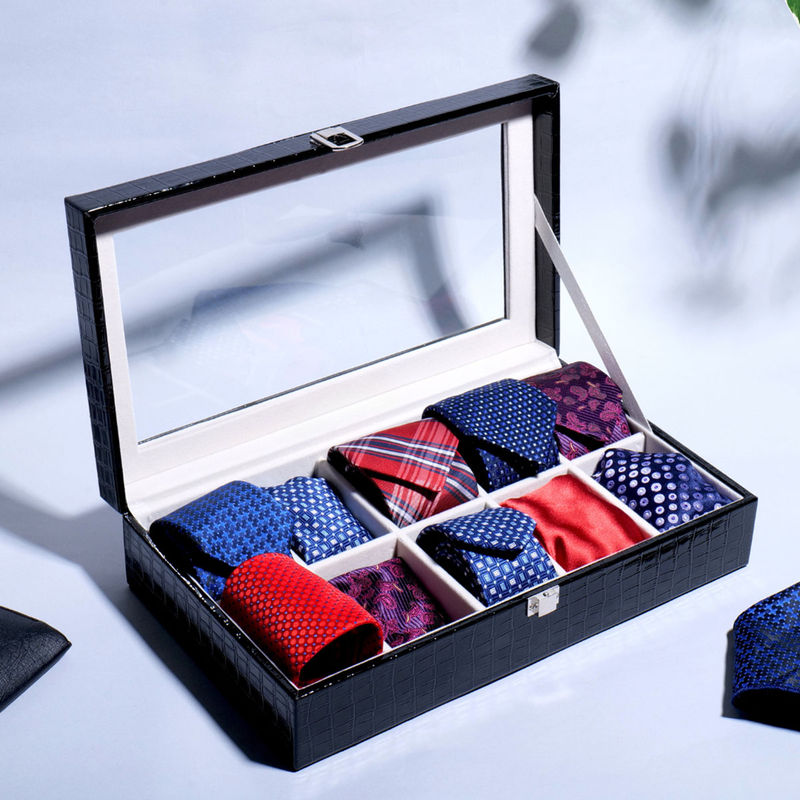 La Trove Tie & Pocket Square Organizer Tray - Drawer Storage Display With 8 Slots, Velvet Lining (30x20x5cm) - View #6