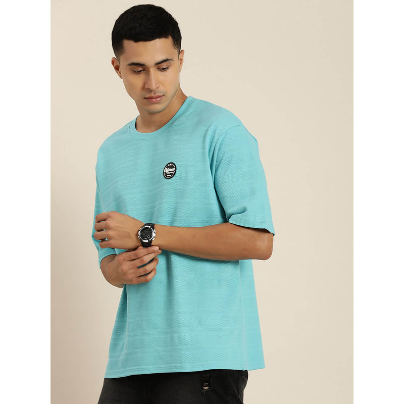 Difference of Opinion Blue Self-Design Oversized T-Shirt (M)