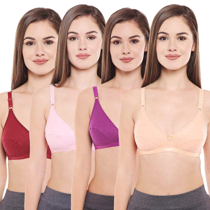 BODYCARE Women's Cotton Solid Color Full Coverage Bra Pack of 4 - Multi-Color (34B)