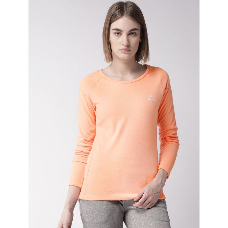 Alcis Women Peach-Coloured Solid Round Neck Sporty T-Shirt (L)