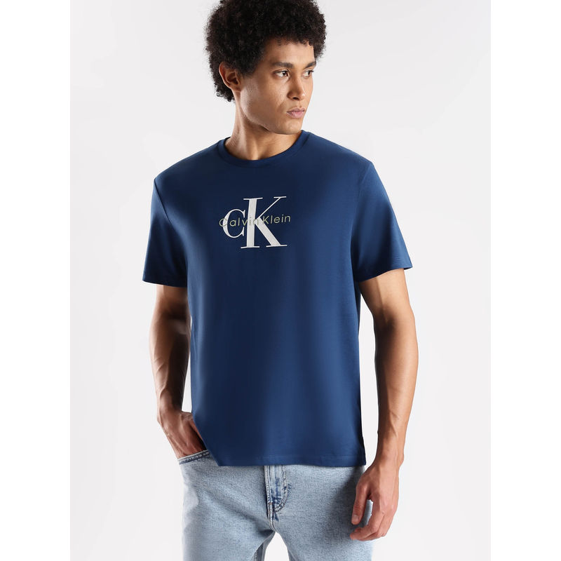 Calvin Klein Embroidered Logo Relaxed Fit Blue Cotton T-Shirt (S)