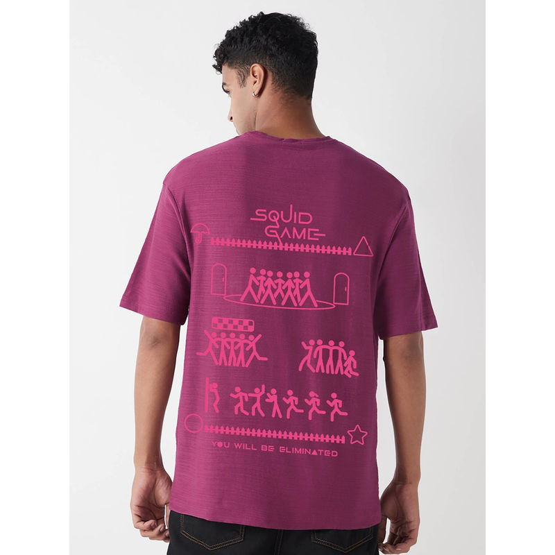 Bewakoof Air 1.0 Squid Game Men's Purple You Will Be Eliminated Graphic Printed Oversized T-shirt (M)