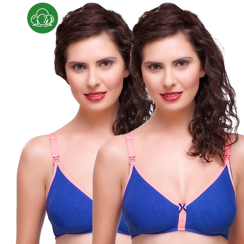 Inner Sense Organic Cotton Antimicrobial Nursing Bra Pack of 2 - Blue (34C)