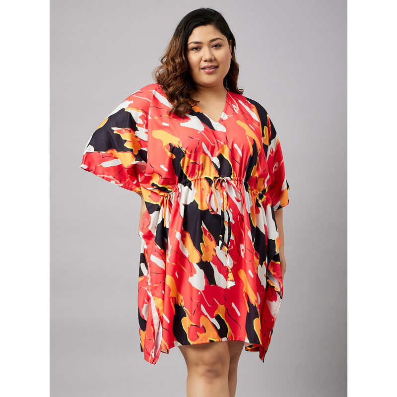 Secrets By ZeroKaata Printed Plus Size Kaftan Nightdress For Women-Red (L)