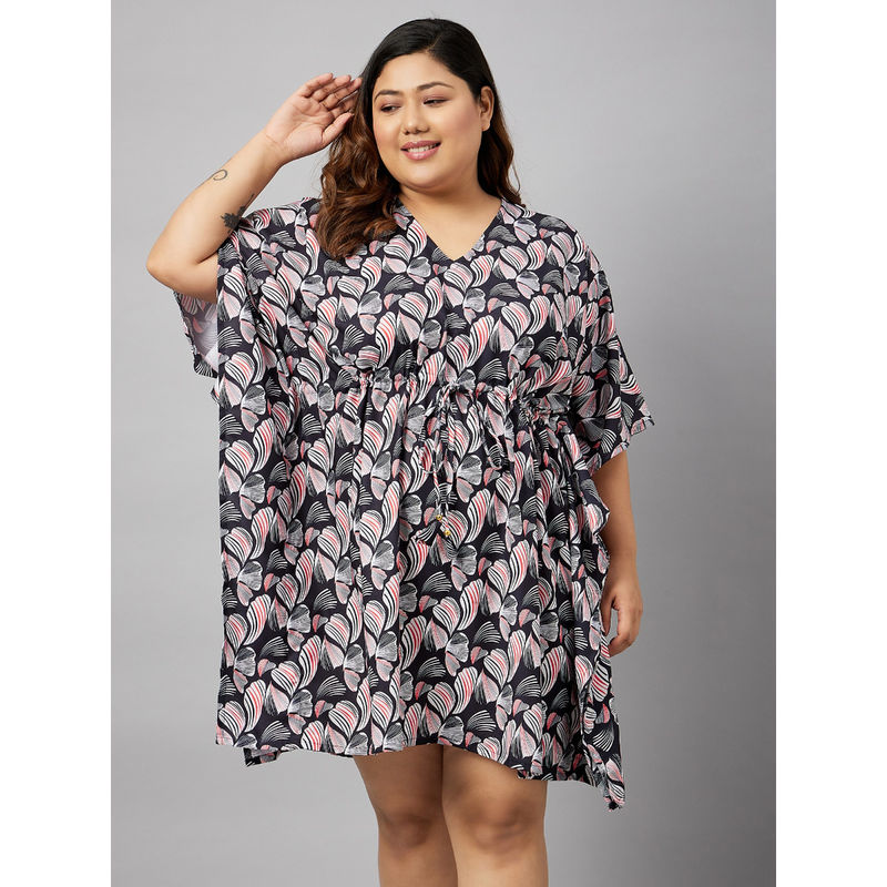 Secrets By ZeroKaata Printed Plus Size Kaftan Nightdress For Women-Black (L)