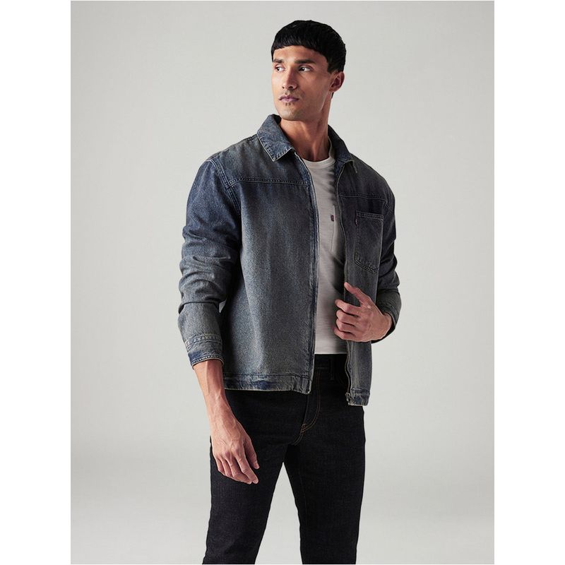 Levi's Men Blue Cotton Collar Neck Jacket (XL)