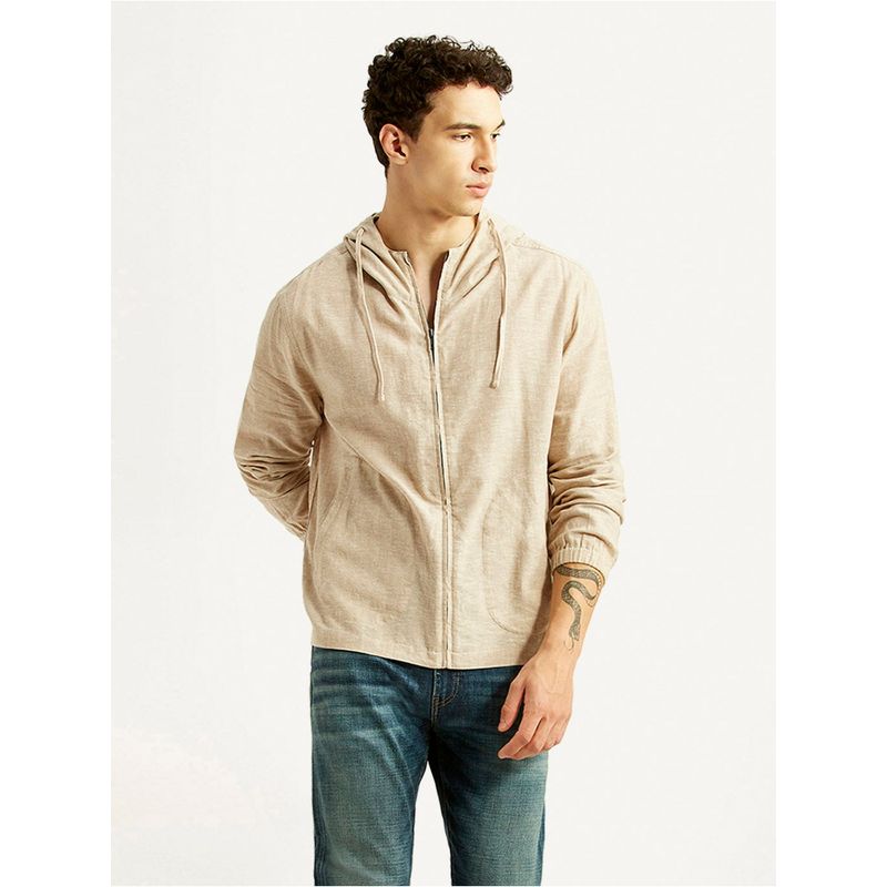 Levi's Men Beige Linen Hooded Jacket (S)