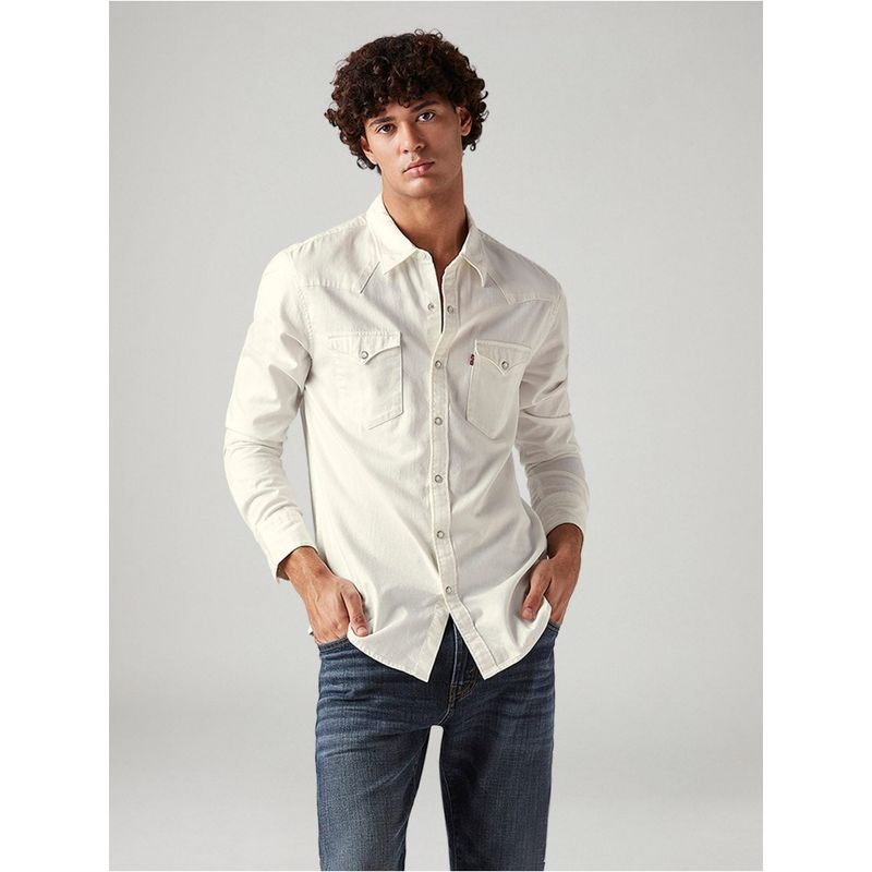 Levi's Men Off White Cotton Collar Neck Shirt (XL)