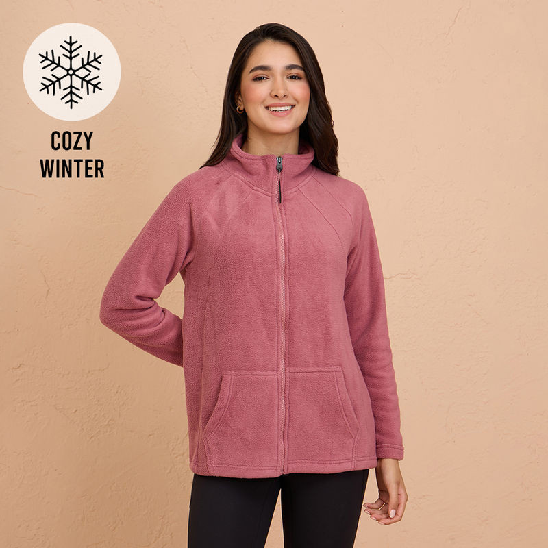 Nykd by Nykaa Cozy Sherpa Front open Jacket-NYLE701-Pink (L)
