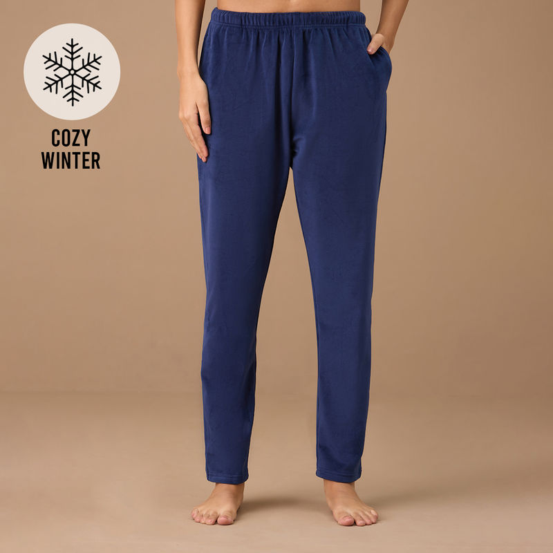 Nykd By Nykaa Velour Pants - NYS048 - Navy (L)