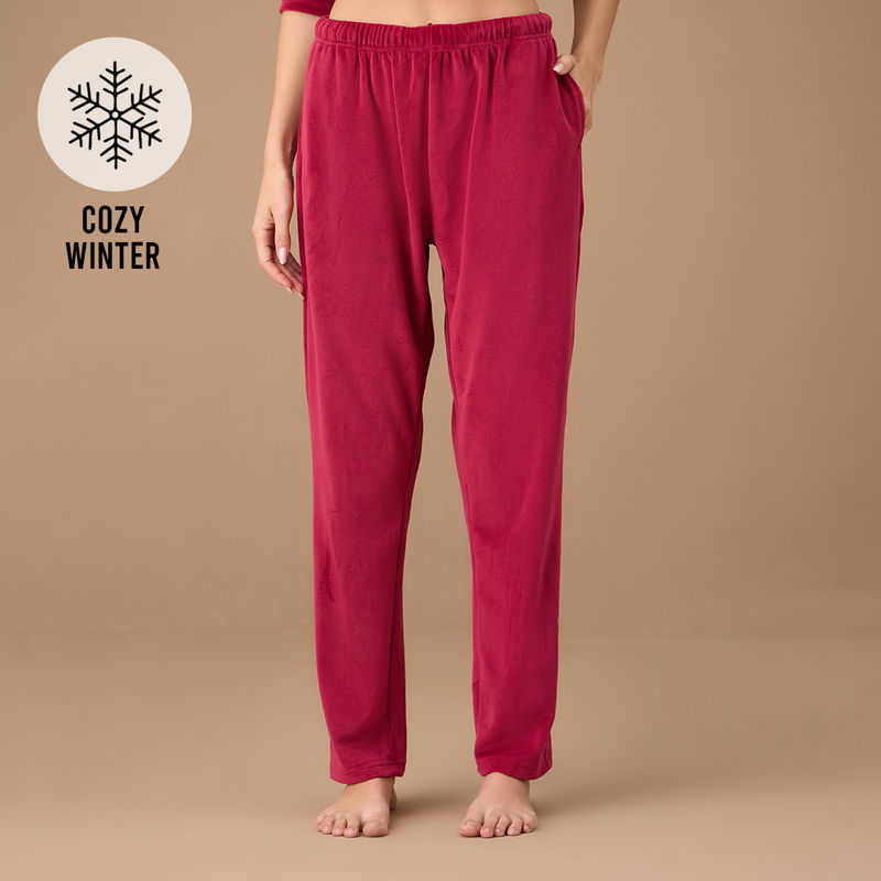 Nykd By Nykaa Velour Pants - NYS048 - Wine (L)