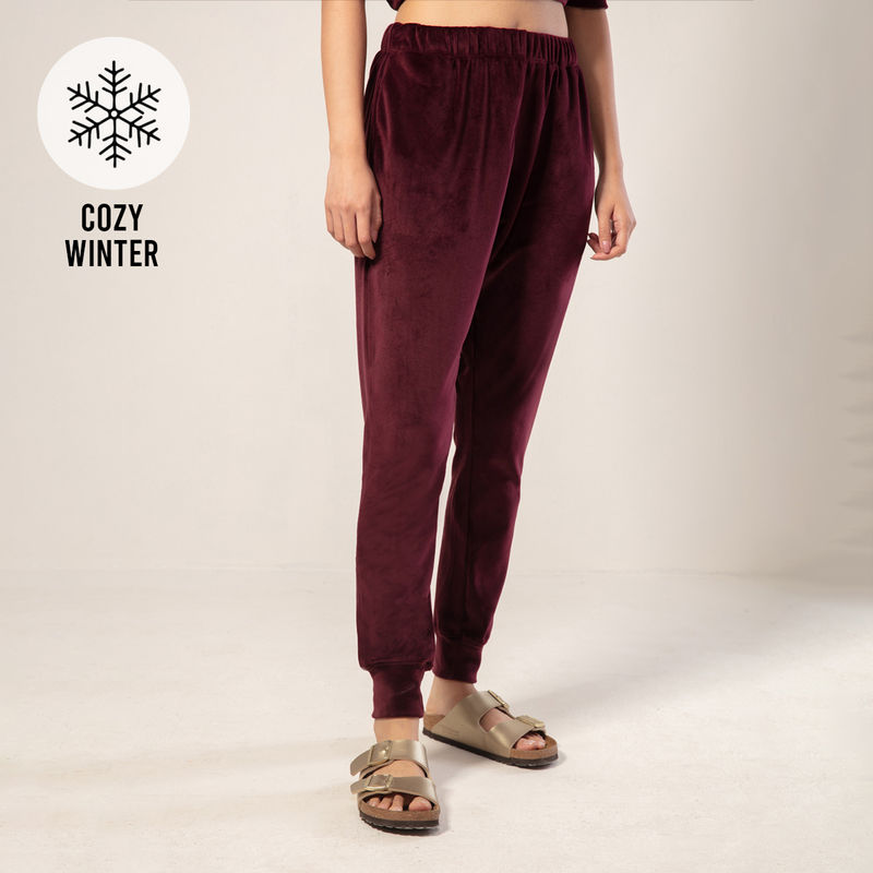 Nykd by Nykaa Velour Jogger-Ruby Wine NYS049 (XL)