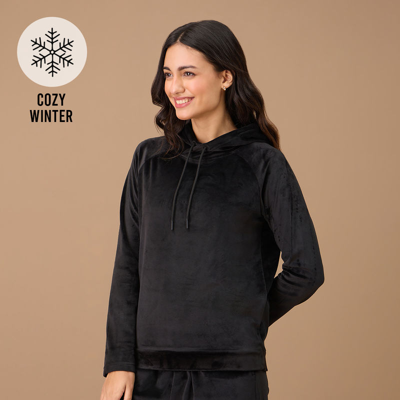 Nykd By Nykaa Hooded Velour Sweatshirt - NYS052 - Jet Black (M)