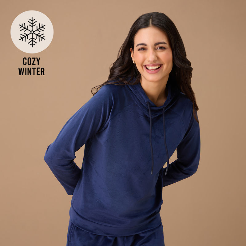 Nykd By Nykaa Hooded Velour Sweatshirt - NYS052 - Navy (XL)