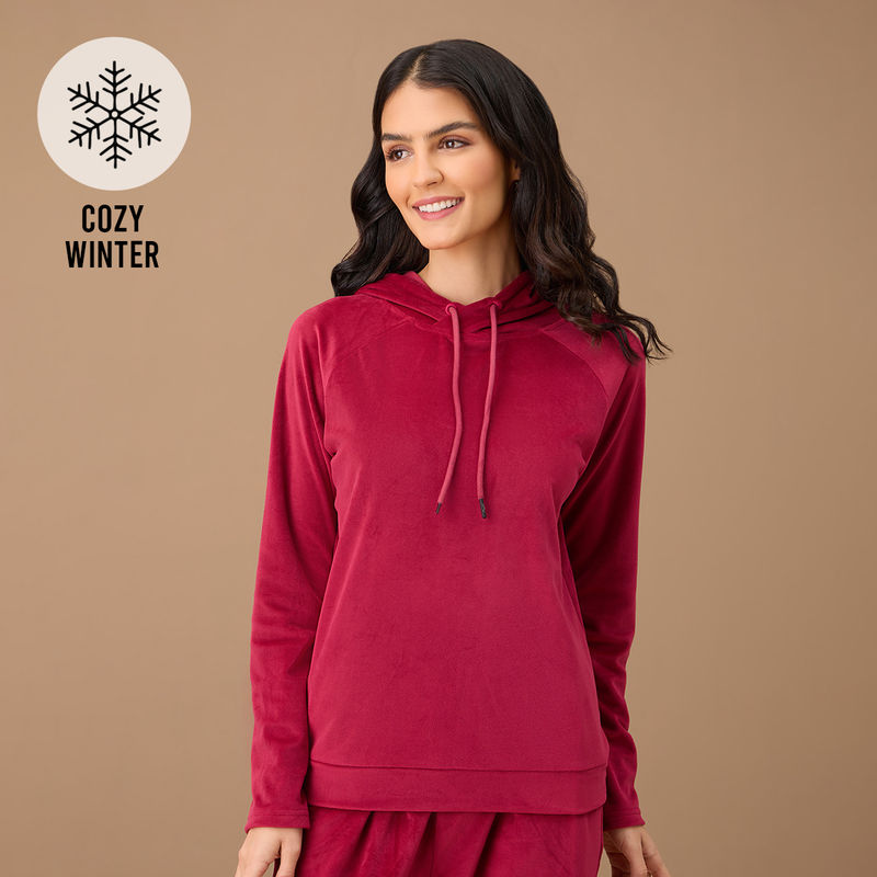 Nykd By Nykaa Hooded Velour Sweatshirt - NYS052 - Wine (M)
