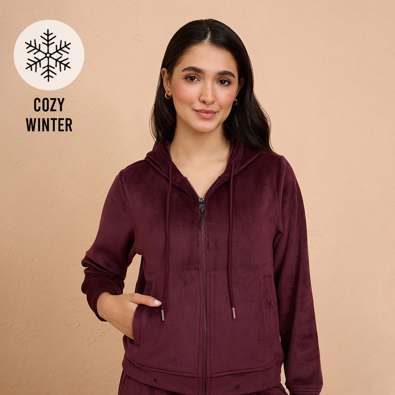Nykd By Nykaa Women Hooded Jacket NYS918-Wine (S)