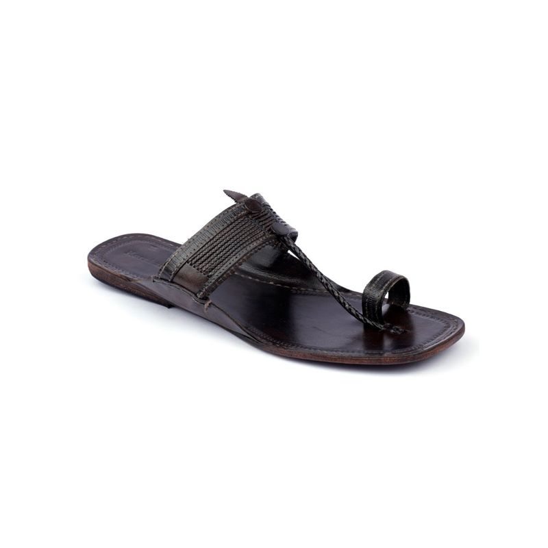 Korakari Flat Tip Elegance Kolhapuris Black Braided (UK 8)