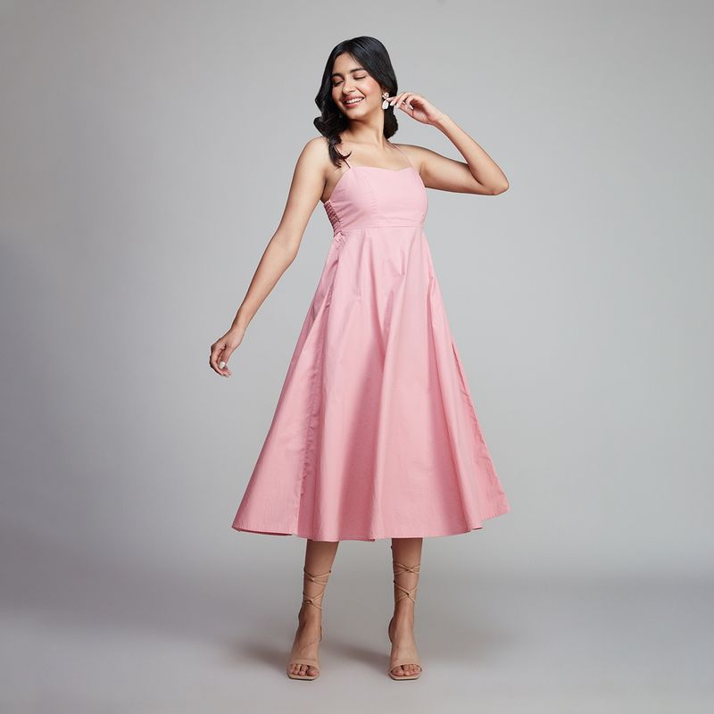 Twenty Dresses by Nykaa Fashion Light Pink Sweetheart Solid Midi Dress (XL)