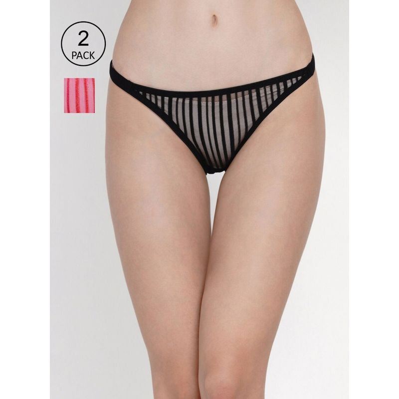 AOBA Women Pack Of 3 Assorted Self Design Thongs Briefs (S)