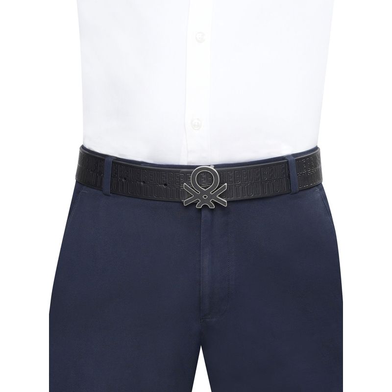 United Colors of Benetton Tyrol Men Leather Reversible Belt - Black, L 100 cm (L)