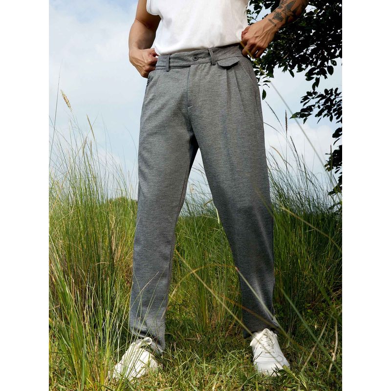 Campus Sutra Men Moon Grey Heathered Tailored Trouser (34)