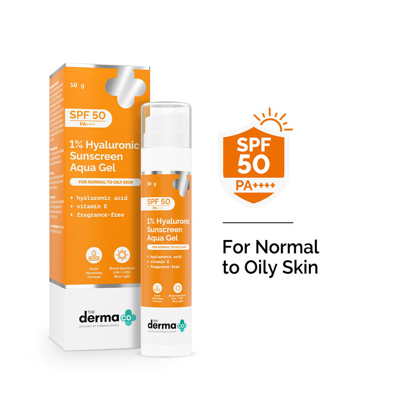 The Derma Co 1% Hyaluronic Sunscreen Spf 50 Pa+++ Aqua Gel For Normal To Oily Skin