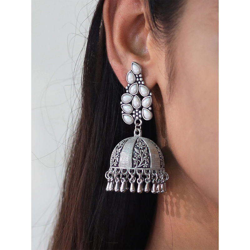 Buy Ayesha Oversized Handcrafted Ethnic Silver-Toned With White ...