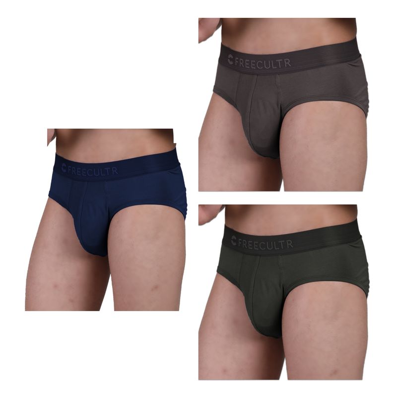 FREECULTR Men's Anti-Microbial Air-Soft Micromodal Underwear Brief, Pack of 3 - Multi-Color (S)