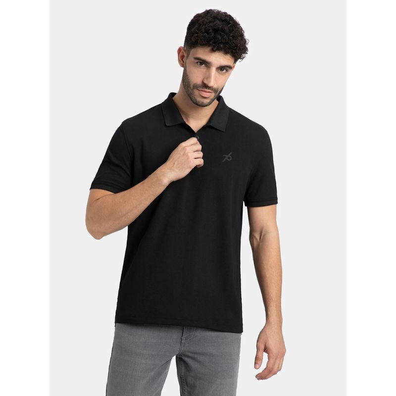 Jockey AM38 Men Microfiber Fabric Solid Half Sleeve Polo T-Shirt - Black (L)
