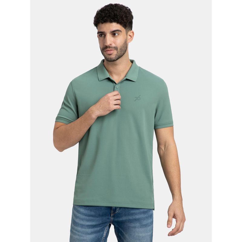 Jockey AM38 Men Microfiber Fabric Solid Half Sleeve Polo T-Shirt - Green (L)