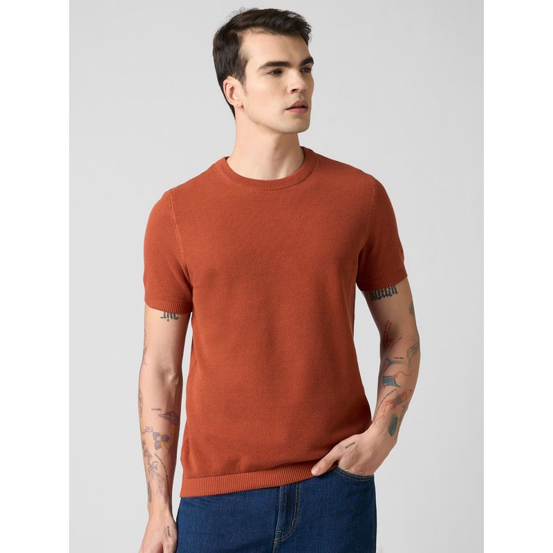 Bombay High Men'S Brown Pure Cotton Regular Fit Solid Crew Neck T-Shirt (M)