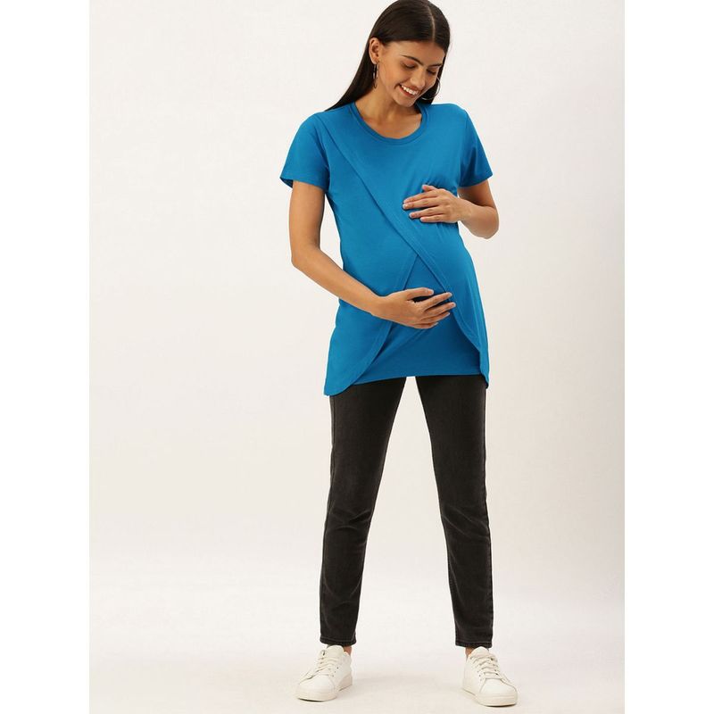 Blush9 Maternity Nursing Blue Top With Wrap Overlay (S)