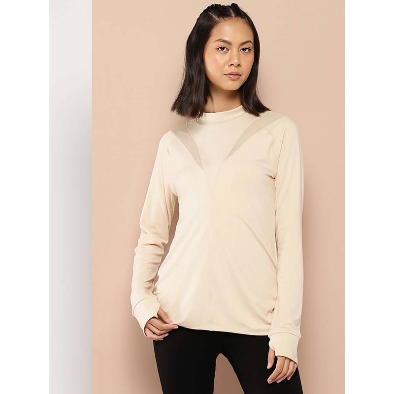 Alcis Women Cream GYM TO STREET FULL SLEEVE T-shirt (L)
