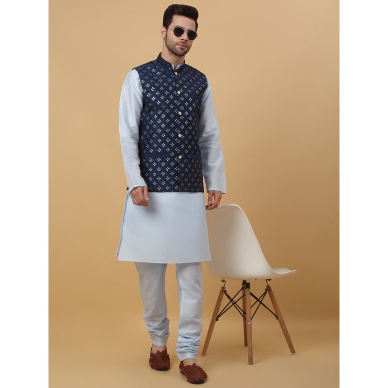 Kraft India Men Sky Blue Kurta & Churidar with Embroidered Blue Nehru Jacket (Set of 3) (42)
