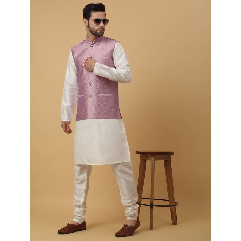Kraft India Men Cream Kurta & Churidar with Mauve Nehru Jacket (Set of 3) (36)