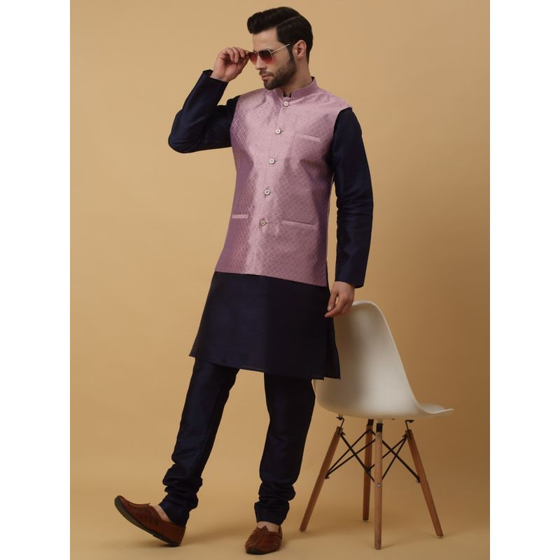 Kraft India Men Navy Blue Kurta & Churidar with Mauve Nehru Jacket (Set of 3) (36)