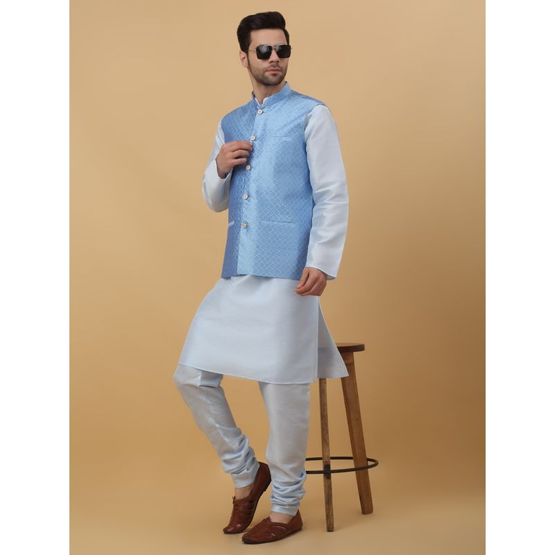 Kraft India Men Sky Blue Kurta & Churidar with Sky Blue Nehru Jacket (Set of 3) (36)