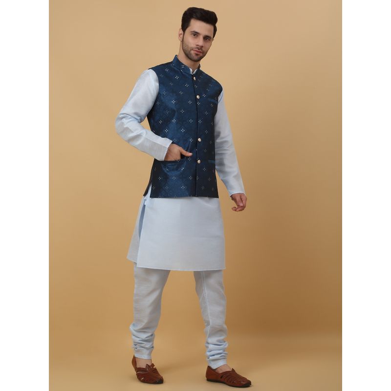 Kraft India Men Blue Kurta & Churidar with Jacquard Blue Nehru Jacket (Set of 3) (38)