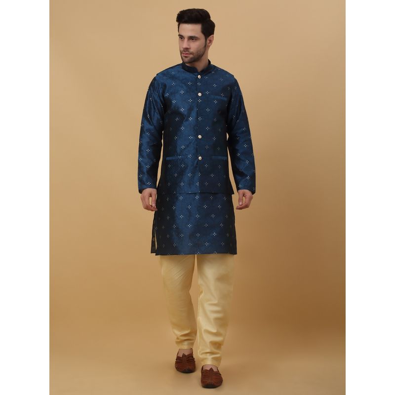 Kraft India Men Sequenced Blue Kurta & Churidar with Blue Nehru Jacket (Set of 3) (36)