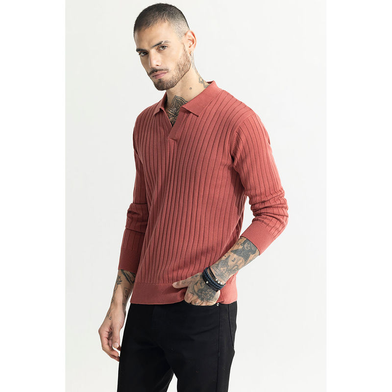 Snitch Chunky Ribbed Knitted Pink Polo T-Shirt (L)